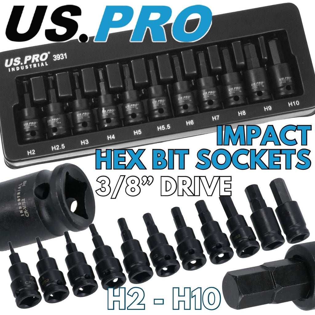 US PRO IMPACT Hex Torx Spline Bit Sockets 3/8" Drive Short Reach Allen Star HX