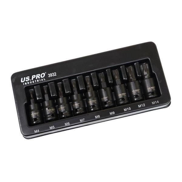 US PRO Impact Spline Bit Sockets Set 3/8" Drive Impact M4 - M14 Spline Key S2