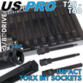 US PRO Extra Long Impact Torx Bit 3/8" Drive Sockets Set Impact T25 - T60 S2 CRV