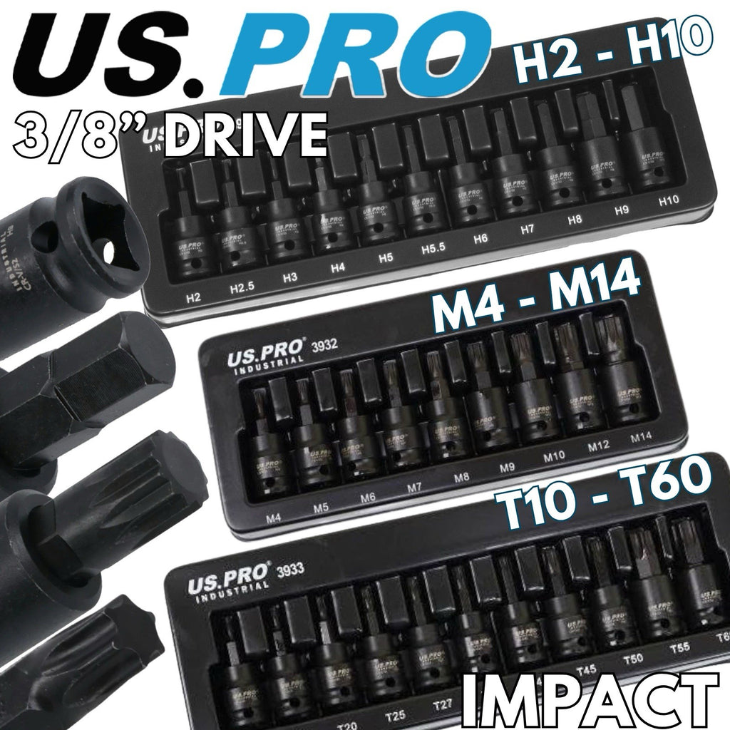 US PRO IMPACT Hex Torx Spline Bit Sockets 3/8" Drive Short Reach Allen Star HX