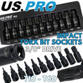 US PRO IMPACT TORX BIT Sockets Set 3/8" Drive Impact TRX Star Sockets T10 To T60