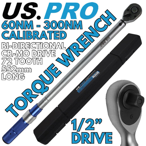 US PRO 1/2" Drive Calibrated Torque Wrench Adjustable Reversible 60Nm - 330Nm