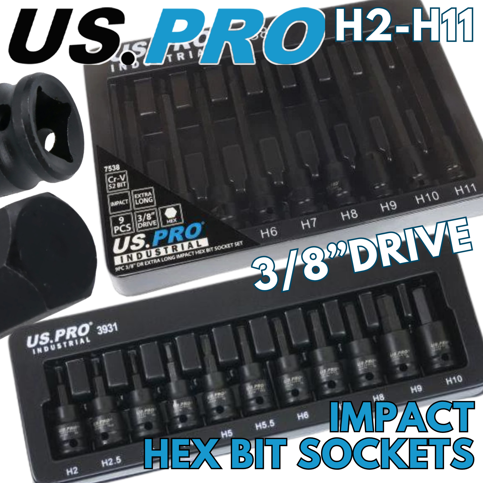 US PRO IMPACT HEX Bit Socket Set Short & Long Key 6 POINT Sockets H2 - H11